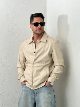 جکت مردانه چرم ساده آدالان