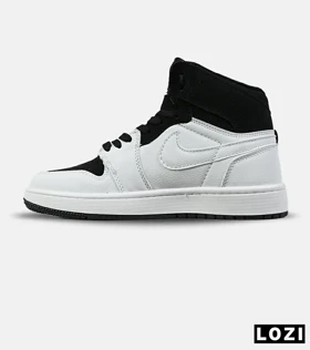 کفش کتانی ساق‌دار مردانه و زنانه سفید مشکی NIKE jordan 1 مدل 7574