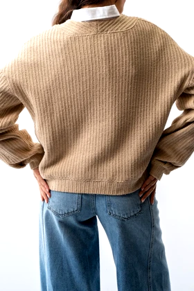 تیشرت آستین بلند بافت یقه هفت زنانه