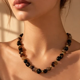 گردنبند سنگ طبیعی زنانه_ مشکی کد 0203