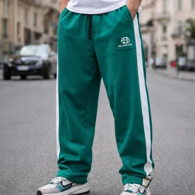 شلوار جاگر بگ سبز کد 2 مستر کوالیتی استوپر دار پارچه گلکسی پنبه کیفیت پرمیوم قد 110 سانت