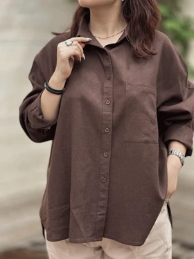 شومیز لینن قهوه ای 35330