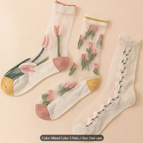 جوراب فانتزی طرح گل شیشه ای