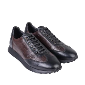 کفش ونس چرم قهوه‌ای مشکی مردانه
