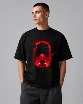 تیشرت باکسی مشکی طرح هیولای شب Dark Creature Neon Graphic Tee