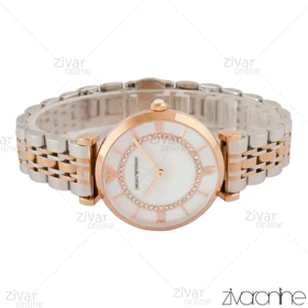 ساعت امپریو آرمانی زنانه رزگلد نقره ای صفحه نگین‌دار 104403