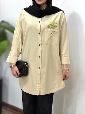 مانتو لینن جیب گلدوزی تن آرا