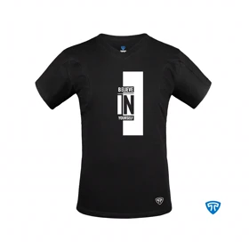 تیشرت نانو آنتی باکتریال ضدتعریق مردانه یقه هفت بسته مشکی طرح believe