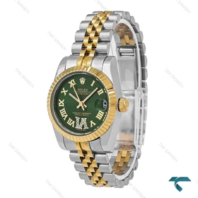 ساعت زنانه Rolex دورنگ طلایی صفحه سبز ایندکس یونانی Rolex-7155-L