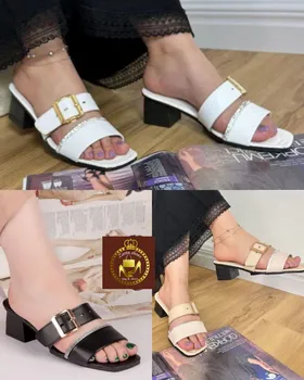صندل و روفرشی نگینی زنانه پاشنه‌دار