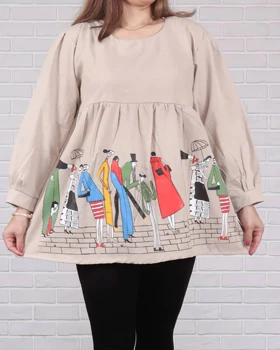 شومیز لینن بازار 6935 (کرمی)