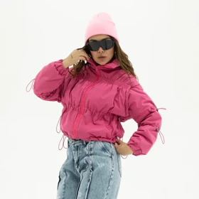 کاپشن کراپ زنانه پفکی قد 55 داخل پشم‌شیشه یقه ایستاده