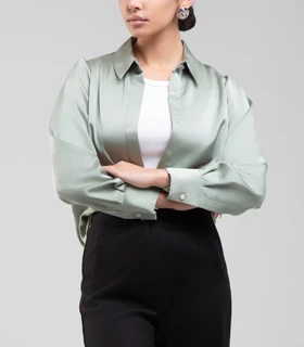 شومیز ساتن دکمه مخفی کد 701564