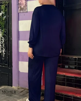 ست بلوز و شلوار زنانه سایز بزرگ سرمه ای