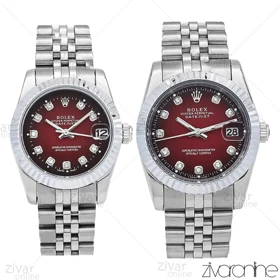 ست ساعت رولکس دیت جاست نقره ای صفحه زرشکی 106298