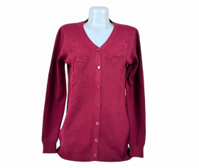 کاردیگان زنانه طرح گل‌دوزی ژاکت یقه هفت مجلسی (لبه موج‌دار)