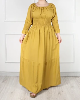 پیراهن ساحلی طرح خسته کمرکش نخ اورجینال 144 (خردلی)