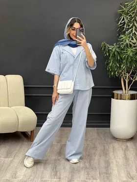 ست مانتو وشلوار جلو بسته دلوان