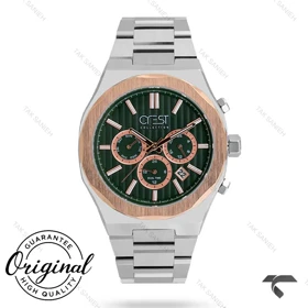 ساعت کرست مردانه 6284-2 دورنگ رزگلد صفحه سبز Crest-10906-G
