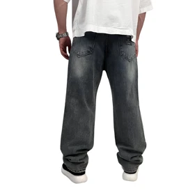 شلوار جین بگ مردانه طوسی شسته مدل ساده