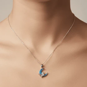 گردنبند استیل کهکشانی مدل ماه و پروانه