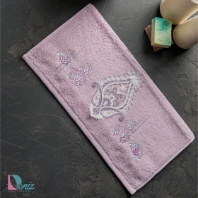 حوله دستی سرمه دوزی داماس رنگ یاسی