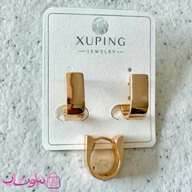 گوشواره زنانه ژوپینگ مدل مستطیلی طلایی رنگ کد 2391