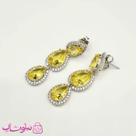 گوشواره آویز زنانه ژوپینگ مجلسی با کریستال زرد اشکی