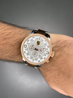 ساعت مچی پورشه دیزاین کورنوگراف سیلور رزگلد صفحه سفید Porsche Design