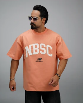 تیشرت یقه گرد مردانه مدل NBSC کالج (نارنجی)