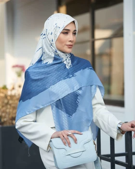 روسری ابریشم ژاکارد قواره 140 30199 (آبی)