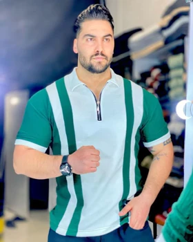 تیشرت مراکشی بیسکوییتی ترکیبی یقه نیم زیپ