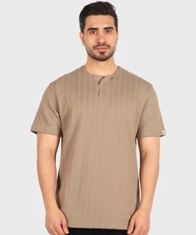 تیشرت یقه کوبایی ساده 4207