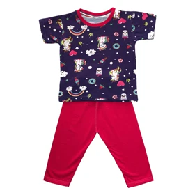 ست تیشرت آستین کوتاه و شلوارک دخترانه مدل اسب تک شاخ PJ1090 رنگ بنفش