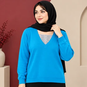 بلوز بافت وارداتی یقه هفت گیپور دار کد 6083