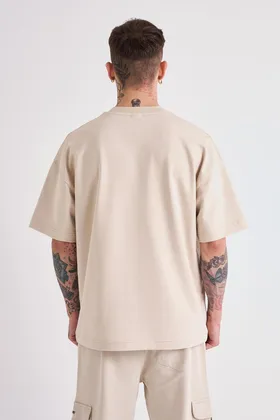 تیشرت مردانه Dama Patch Oversize Beige روشن M1966