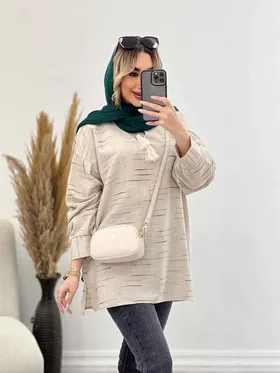 مانتو لینن نچرال یقه منگوله‌دار