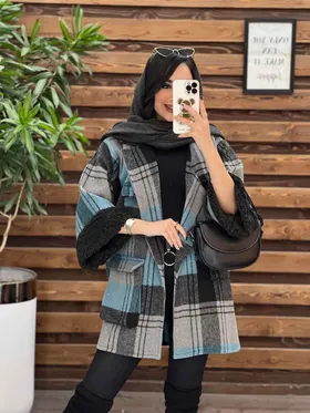 پالتو چهارخونه آستین خز