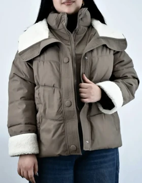 کاپشن سه دکمه دخترانه یقه تدی (کاراملی تیره)