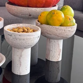 کاسه پایه بلند سنگ تراورتن قطر 18 سانتی