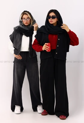 وست زنانه جین آستین بزرگ کد1006655