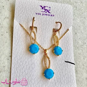 نیم ست زنانه وای اس ایکس مدل آبی طلایی نگین‌دار کد 550
