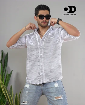 پیراهن سفید لش یقه انگلیسی مردانه وارداتی بافت فوق‌العاده خفن و خاص