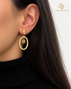 گوشواره زنانه استیل بیضی با آویز شبدر