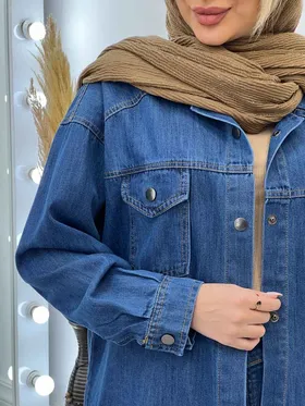 مانتو جین برش‌دار دو جیب پاکتی