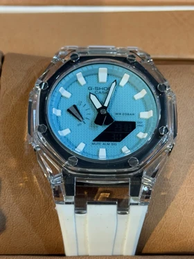 ساعت جی شاک2100صفحه شفاف سفید صفحه آبی