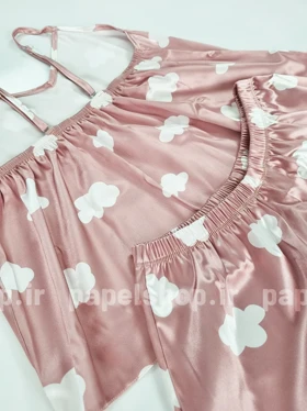 ست لباس خواب تاپ و شورتک ساتن طرح ابر