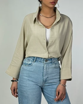 شومیز کادنزا آستین پاکتی  کد 500503 (کرم)