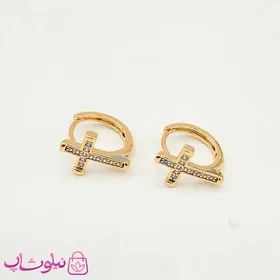 گوشواره حلقه‌ای ژوپینگ نگین‌دار طرح صلیب