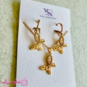 نیم ست زنانه ysx طرح پروانه طلایی رنگ نگین‌دار کد 7991